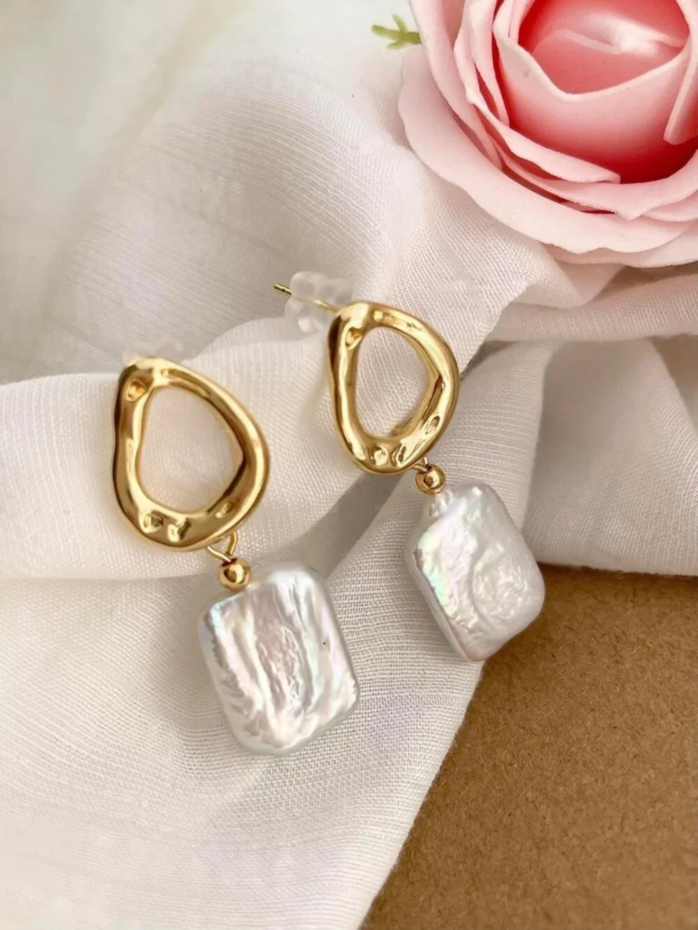 Elegant Baroque Pearl Drop Earrings - 14K Gold Plated, Lightweight, Perfect for